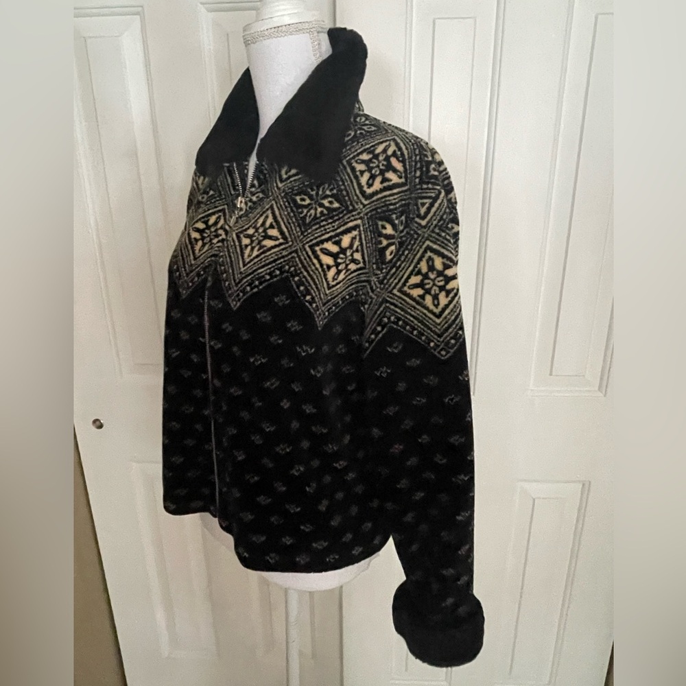 Willi Smith Jacket Lightweight Crop Aztec Design Black/Tan Soft Faux Fur Med - Picture 4 of 11
